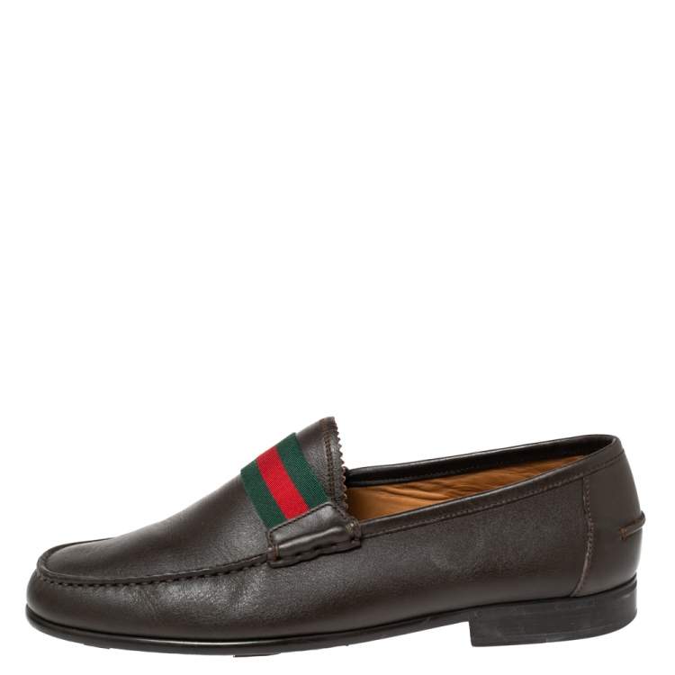 Pre Owned Gucci Brown Leather Frederik Web Loafers Size 40