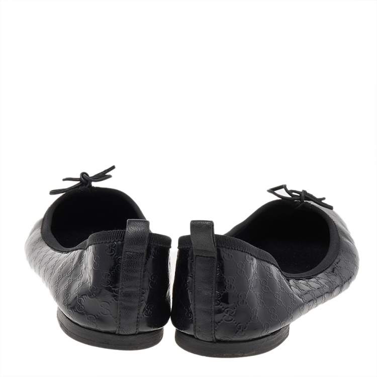 Pre Owned Gucci Black Micro Guccissima Patent Leather Bow Detail Ballet Flats Size 39