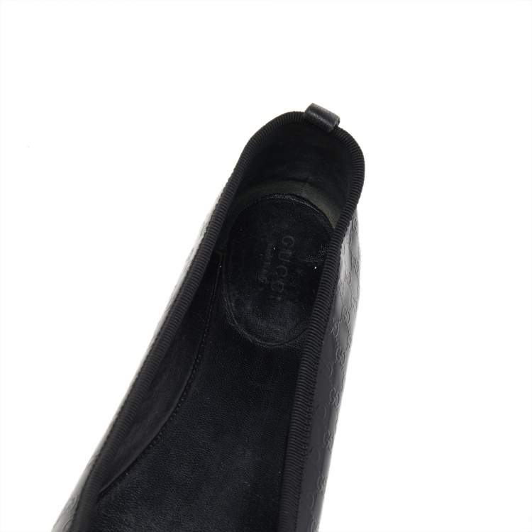 Pre Owned Gucci Black Micro Guccissima Patent Leather Bow Detail Ballet Flats Size 39