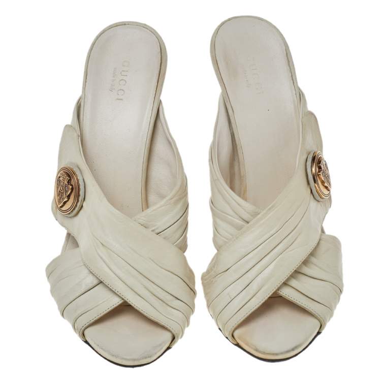 Pre Owned Gucci White Leather Hysteria Cross Slide Sandals Size 39