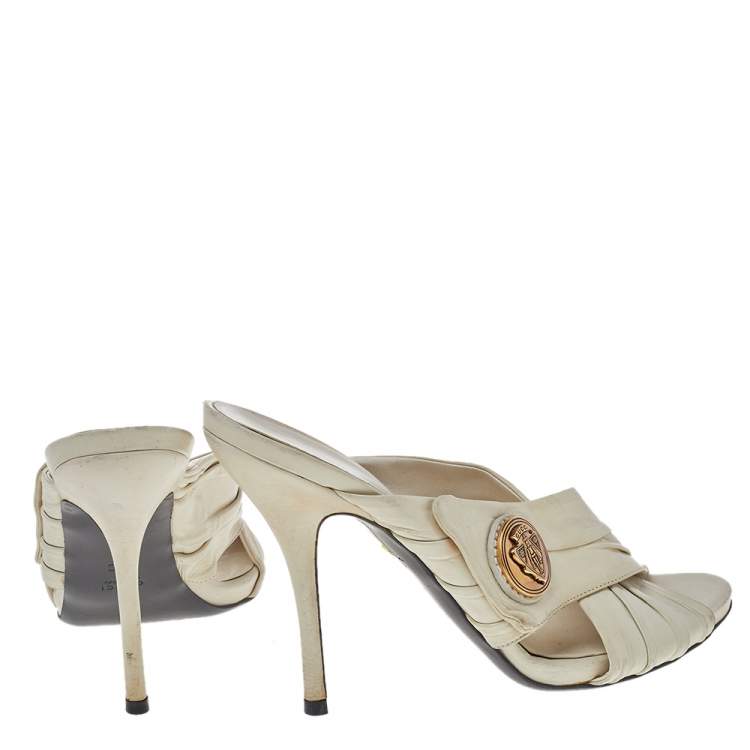 Pre Owned Gucci White Leather Hysteria Cross Slide Sandals Size 39