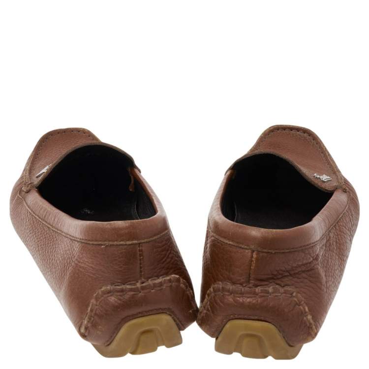 Pre Owned Gucci Brown Leather Slip On Loafers Size 37.5