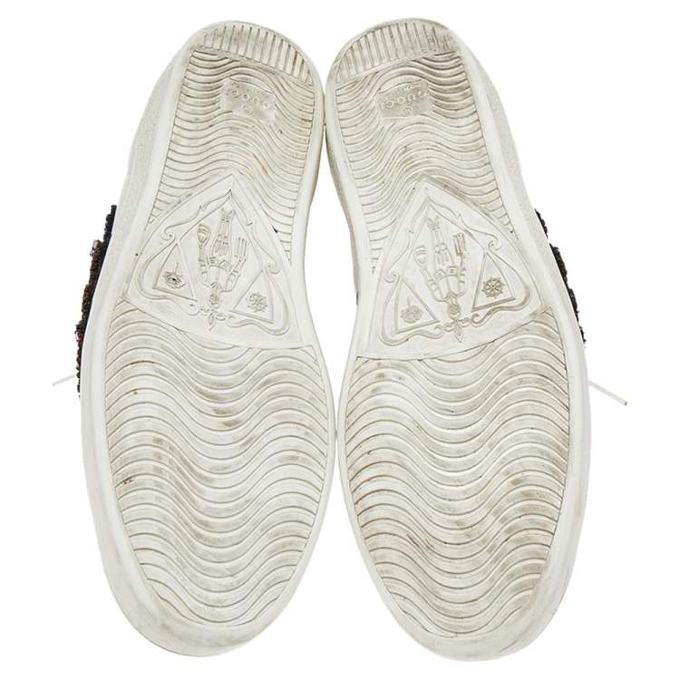 Pre Owned Gucci White Leather And Canvas Ace Embroidered Sneakers Size 39.5