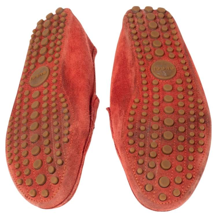 Pre Owned Gucci Red Suede Horsebit Loafers Size 42