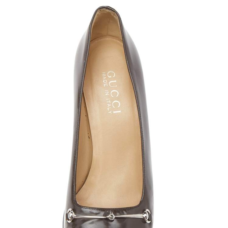 Pre Owned Gucci Brown Leather Horsebit Block Heel Pumps Size 37