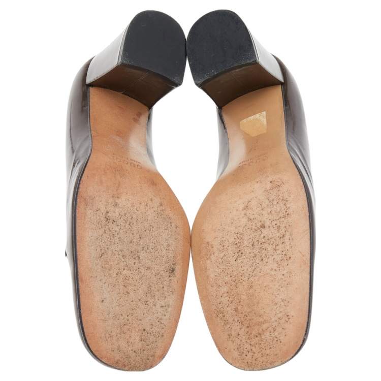 Pre Owned Gucci Brown Leather Horsebit Block Heel Pumps Size 37