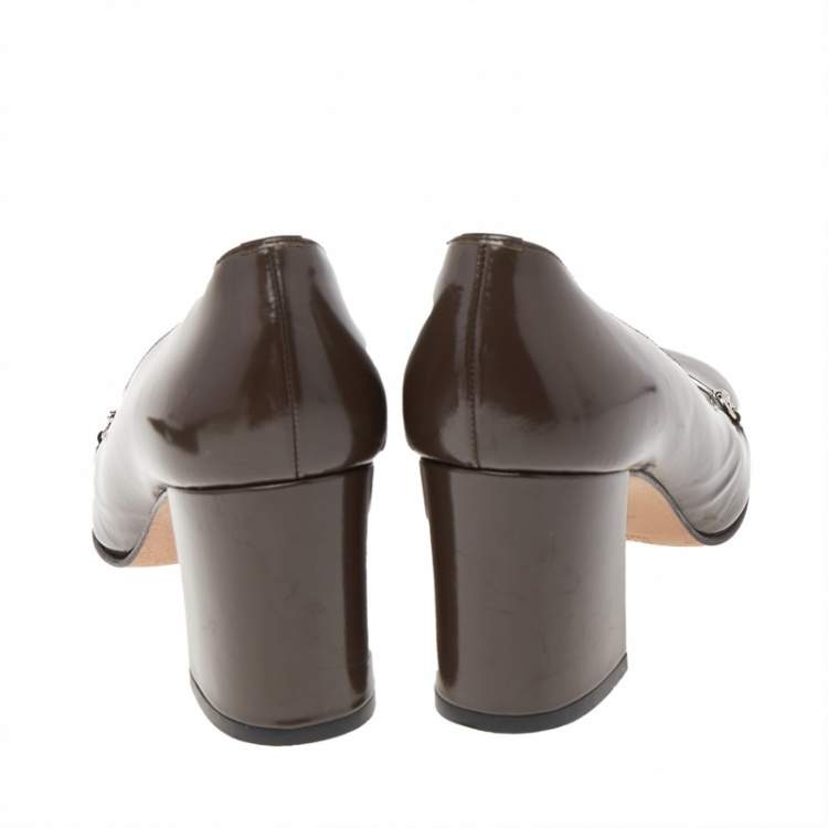 Pre Owned Gucci Brown Leather Horsebit Block Heel Pumps Size 37