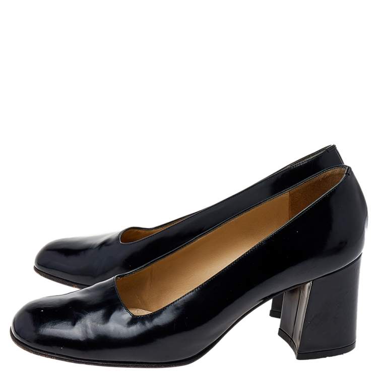 black patent court shoes block heel