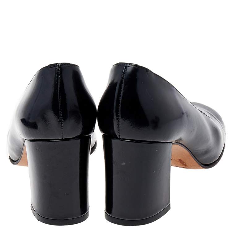 Pre Owned Gucci Black Leather Block Heel Pumps Size 37