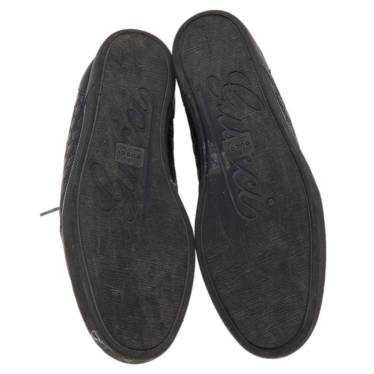 مملوكة مسبقًا Gucci Black Microguccissima Leather High Top Sneakers Size 39.5