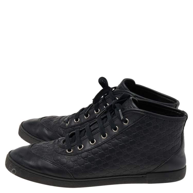 مملوكة مسبقًا Gucci Black Microguccissima Leather High Top Sneakers Size 39.5