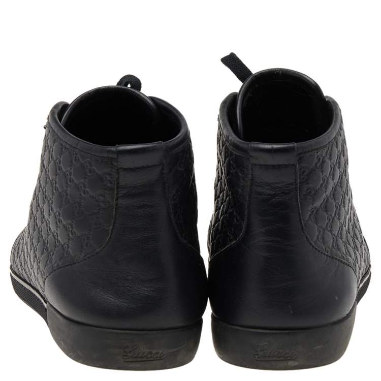 مملوكة مسبقًا Gucci Black Microguccissima Leather High Top Sneakers Size 39.5