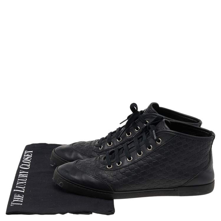 مملوكة مسبقًا Gucci Black Microguccissima Leather High Top Sneakers Size 39.5
