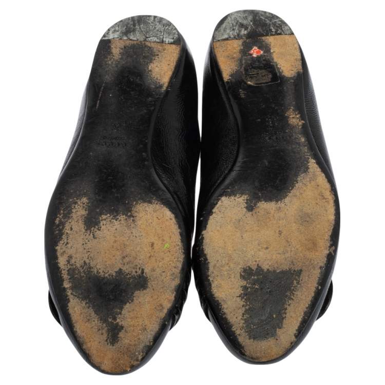 Pre Owned Gucci Black Patent Leather Hysteria Ballet Flats Size 36