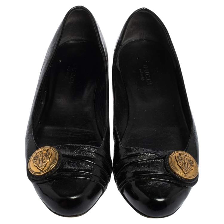 Pre Owned Gucci Black Patent Leather Hysteria Ballet Flats Size 36