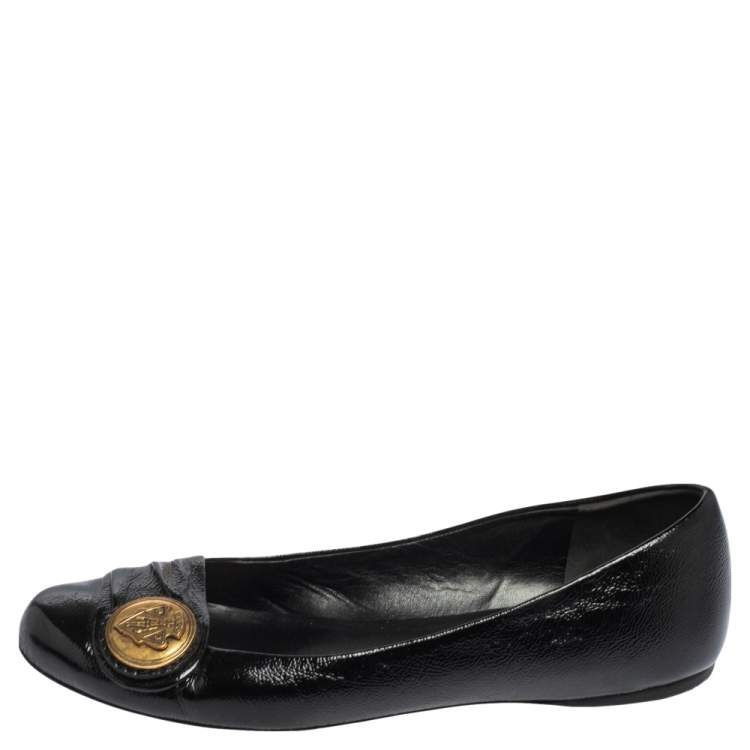 Pre Owned Gucci Black Patent Leather Hysteria Ballet Flats Size 36