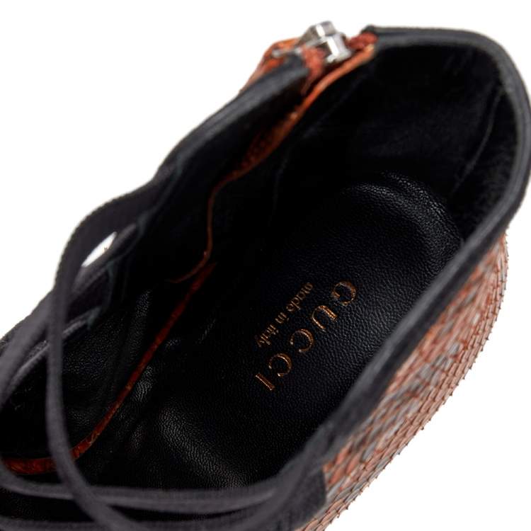 Pre Owned Gucci Black/Brown Python Leather And Suede Boots Size 38.5