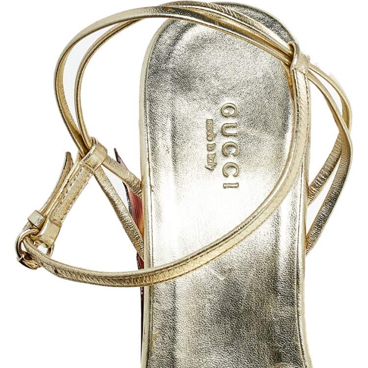 مملوكة مسبقًا Gucci Metallic Gold Leather Strappy Platform Sandals Size 38
