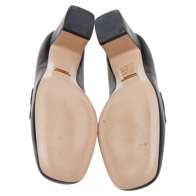 Pre Owned Gucci Black Leather Zumi GG Loafers Pumps Size 36.5