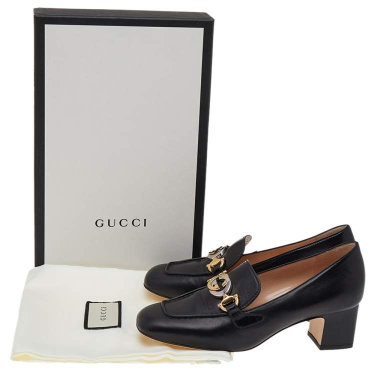 Pre Owned Gucci Black Leather Zumi GG Loafers Pumps Size 36.5