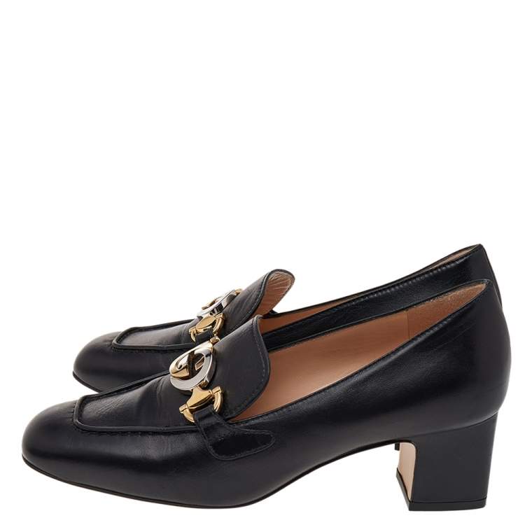 Pre Owned Gucci Black Leather Zumi GG Loafers Pumps Size 36.5