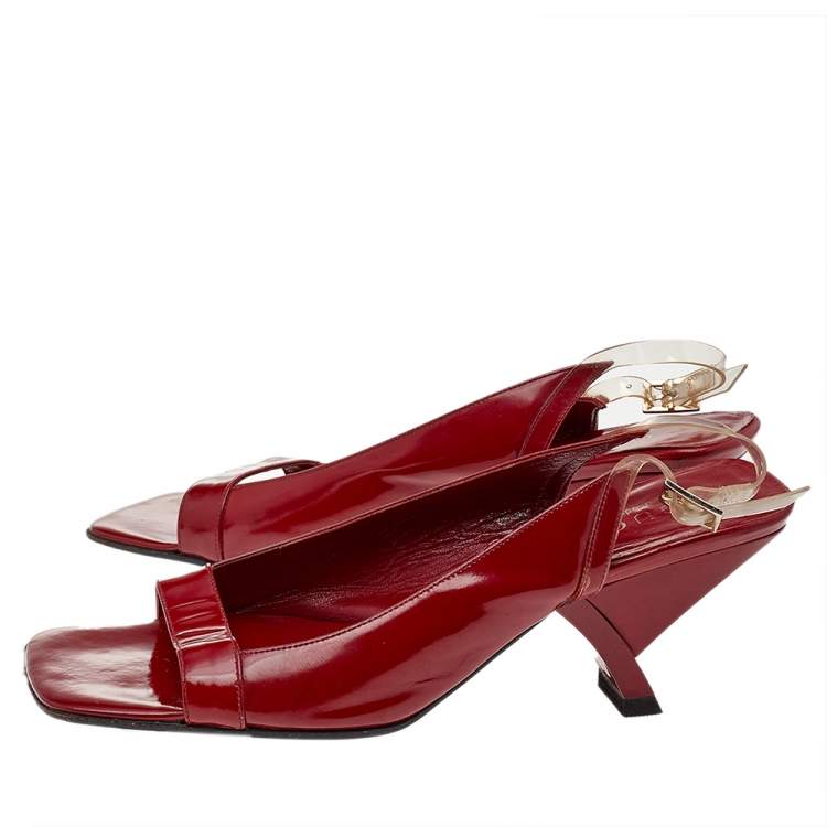 مملوكة مسبقًا Gucci Red Leather Open Toe Slingback Sandals Size 38.5