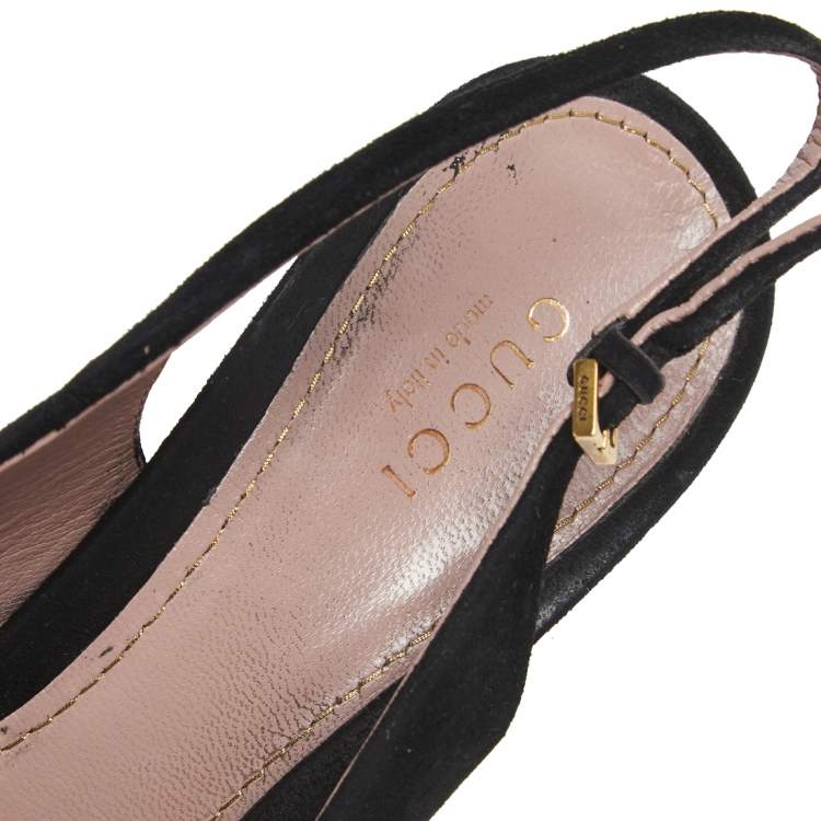 Pre Owned Gucci Black Suede Peep Toe Platform Slingback Sandals Size 36