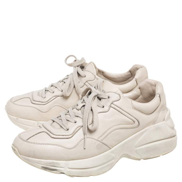 Pre Owned Gucci Cream Leather Rhyton Sneakers Size 40.5
