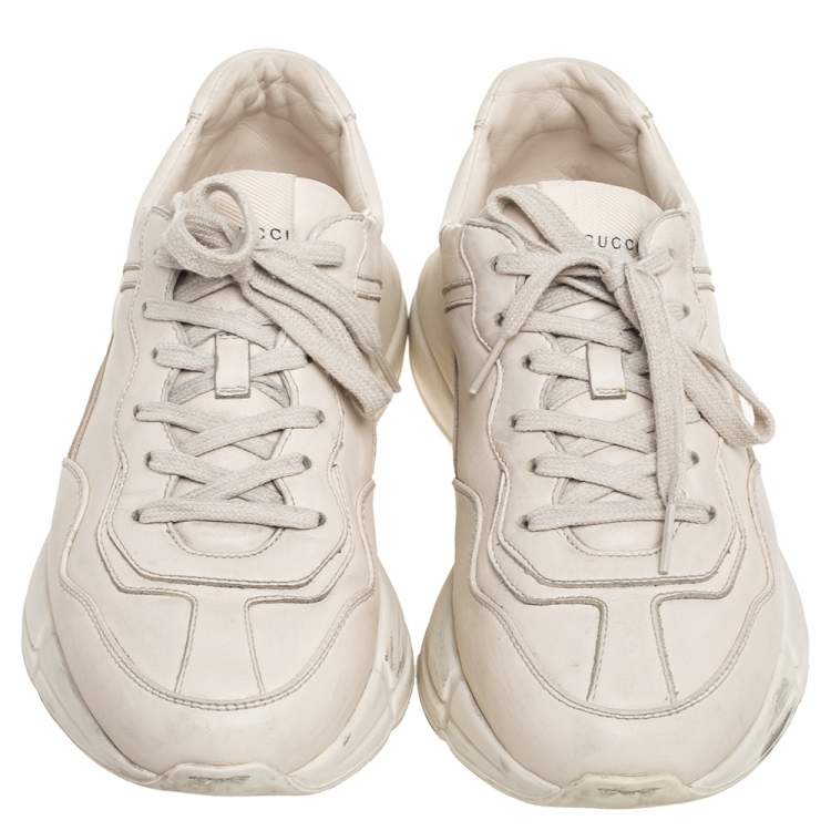Pre Owned Gucci Cream Leather Rhyton Sneakers Size 40.5