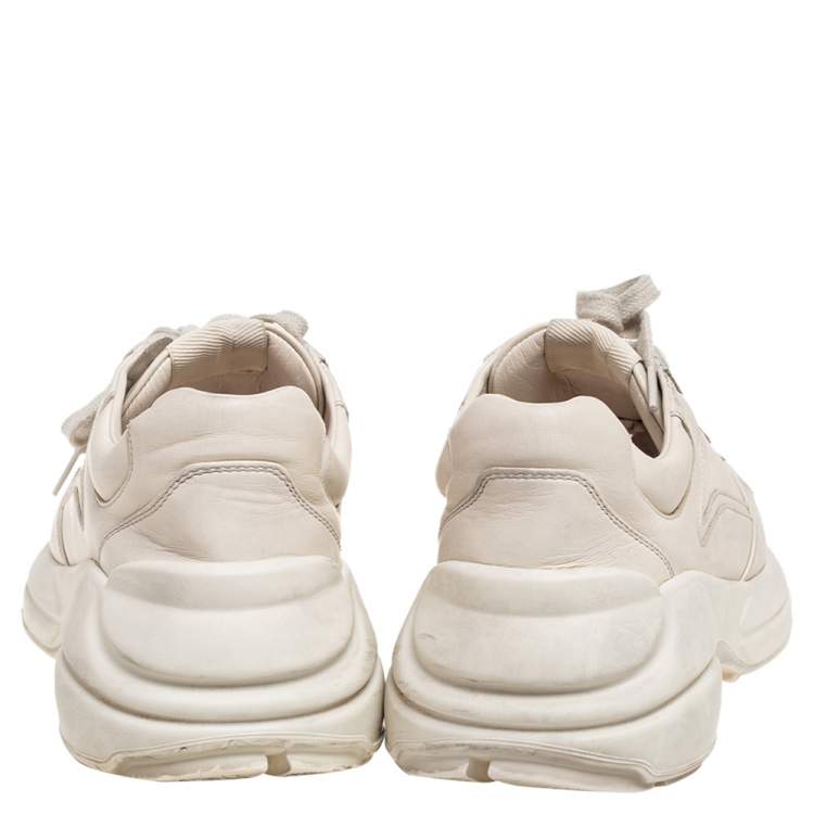 Pre Owned Gucci Cream Leather Rhyton Sneakers Size 40.5