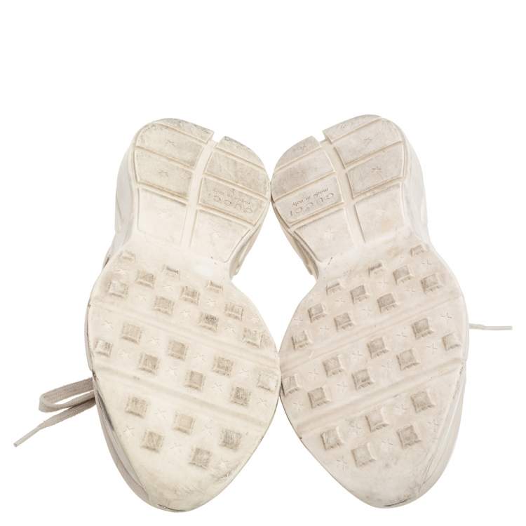 Pre Owned Gucci Cream Leather Rhyton Sneakers Size 40.5