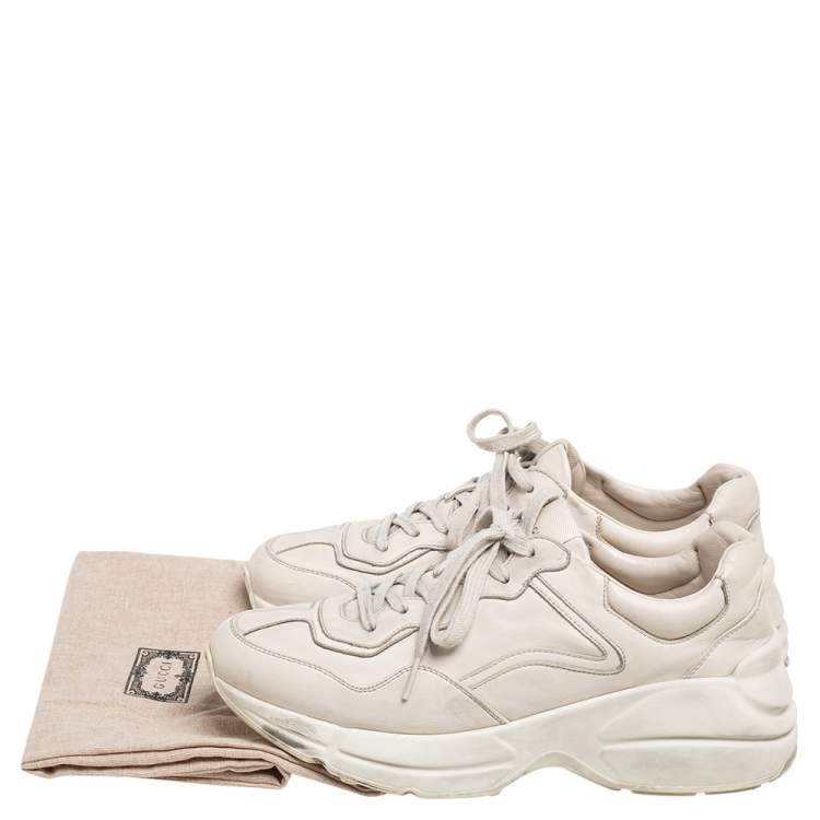 Pre Owned Gucci Cream Leather Rhyton Sneakers Size 40.5