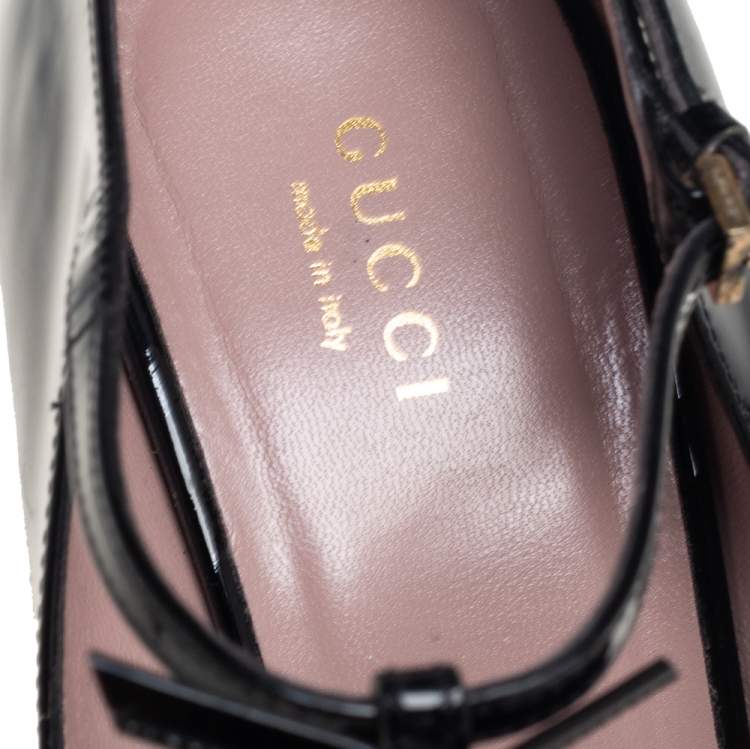 Pre Owned Gucci Black Patent Leather Pointed Toe T-Strap Pumps Size 39.5
