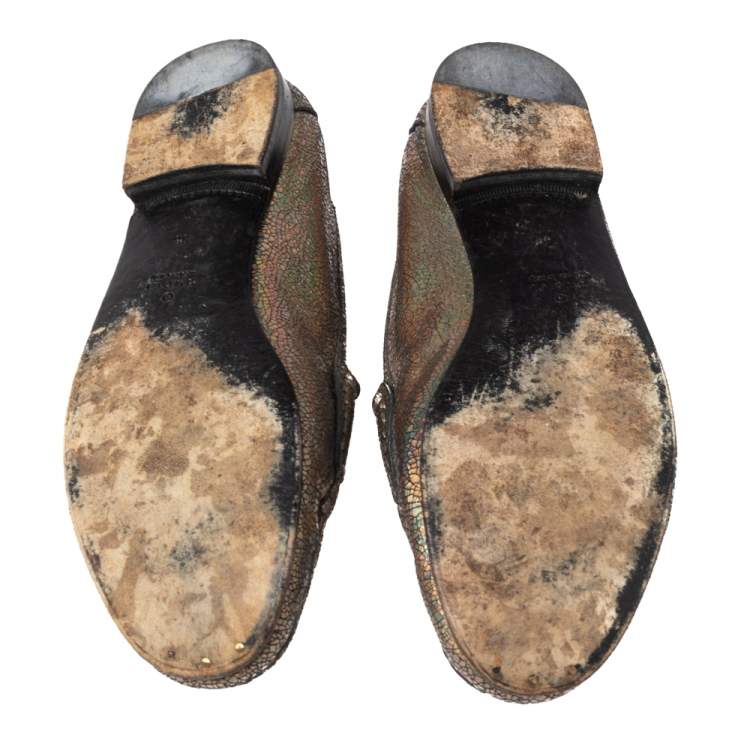 Pre Owned Gucci Iridescent Leather Horsebit Loafers Size 38
