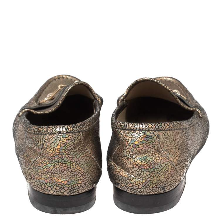 Pre Owned Gucci Iridescent Leather Horsebit Loafers Size 38