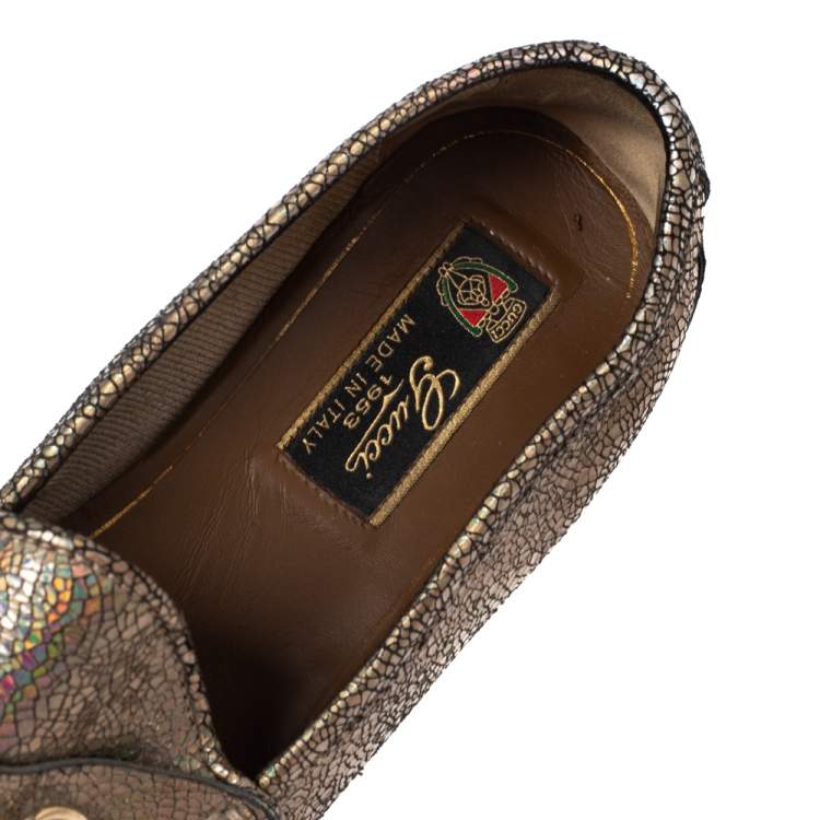 Pre Owned Gucci Iridescent Leather Horsebit Loafers Size 38