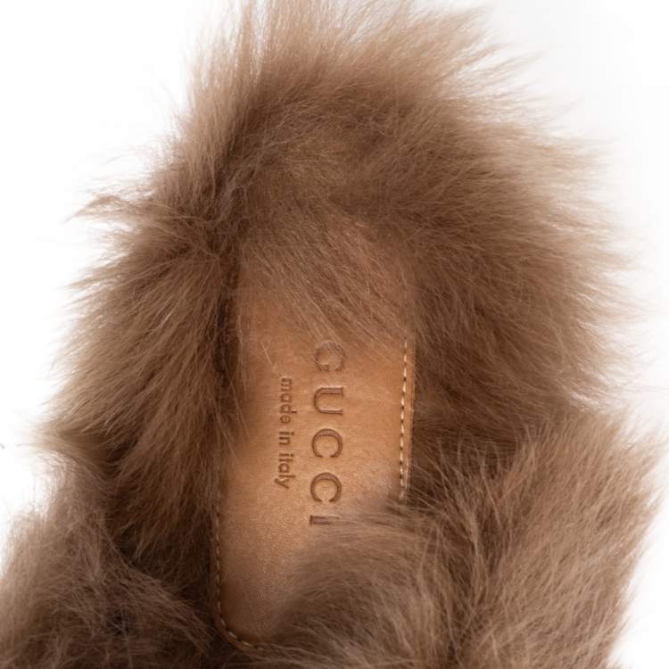 Pre Owned  Gucci Black Leather And Fur Tiger Princetown Horsebit Mules Size 37