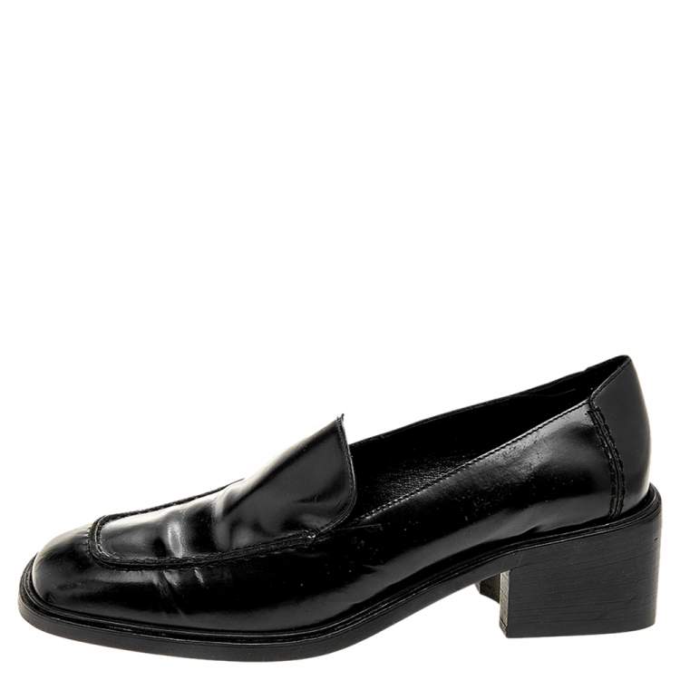 Gucci Black Leather Block Heel Loafer Pumps Size 37.5 Gucci