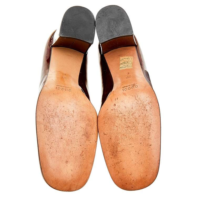 Pre Owned Gucci Brown Patent Leather Block Heel Pumps Size 39