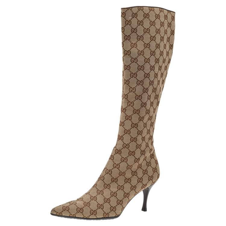 Gucci Beige/Brown GG Canvas Pointed Toe Knee Length Boots Size 39 Gucci |  TLC