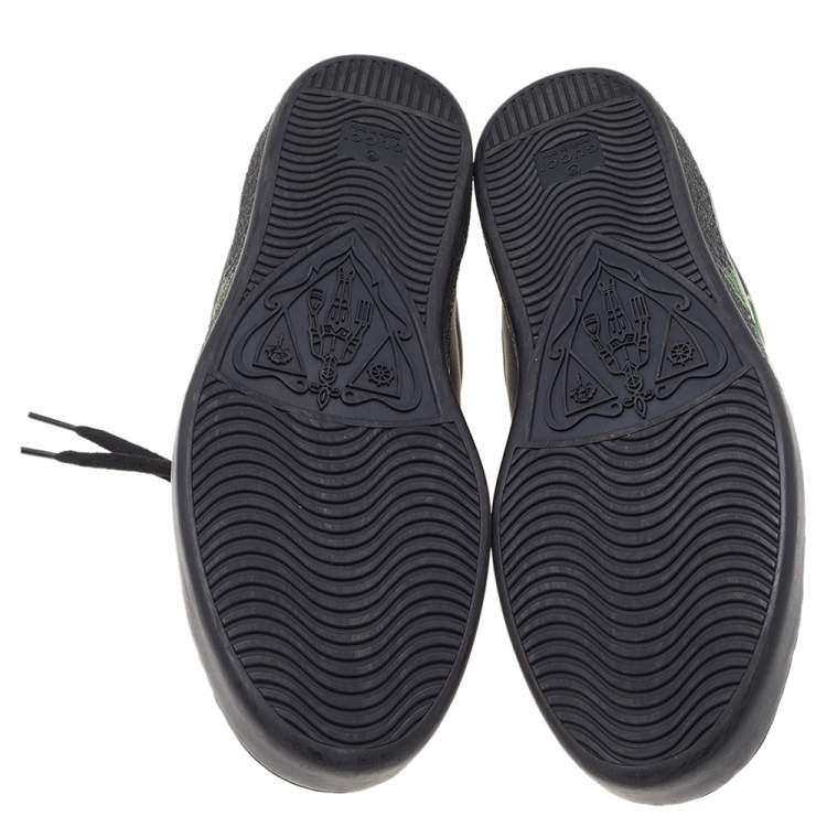 Pre Owned Gucci Black Leather Ace Panther Print Low Top Sneakers Size 40