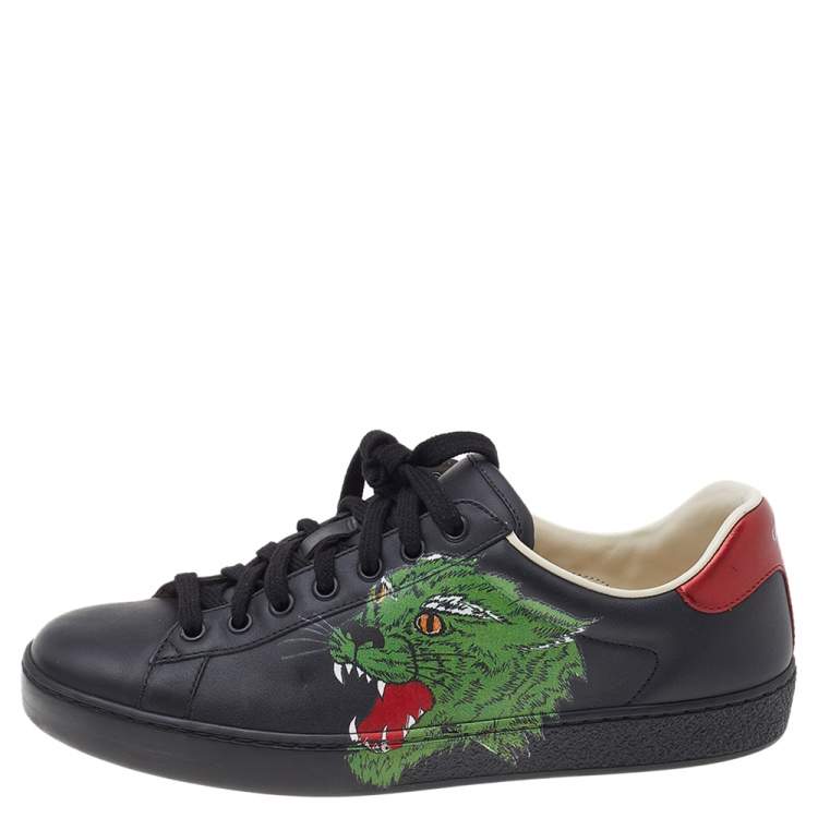 patologisk Tage en risiko Hvad angår folk Gucci Black Leather Ace Panther Print Low Top Sneakers Size 40 Gucci | TLC