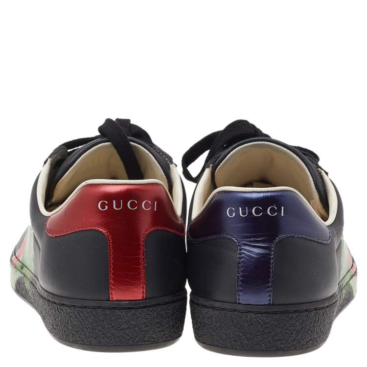 Pre Owned Gucci Black Leather Ace Panther Print Low Top Sneakers Size 40