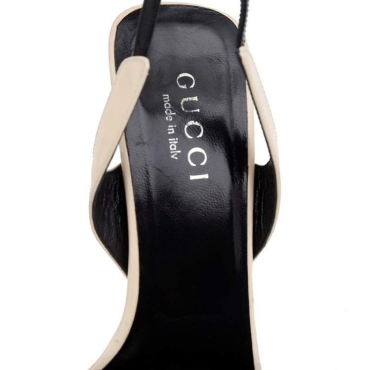 Pre Owned Gucci White/Black Leather Ankle Wrap Sandals Size 37