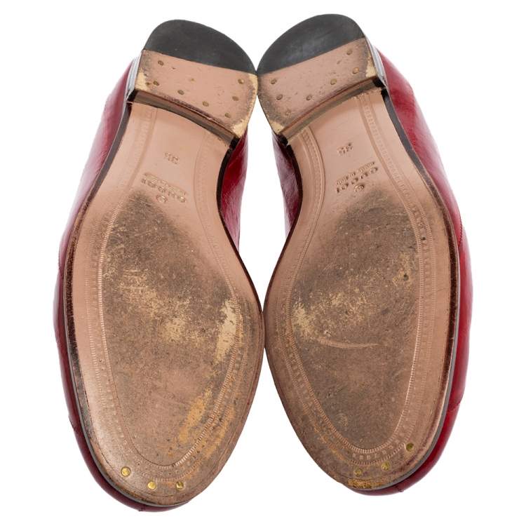 Pre Owned Gucci Red Eel Leather Jordaan Horsebit Loafers Size 35