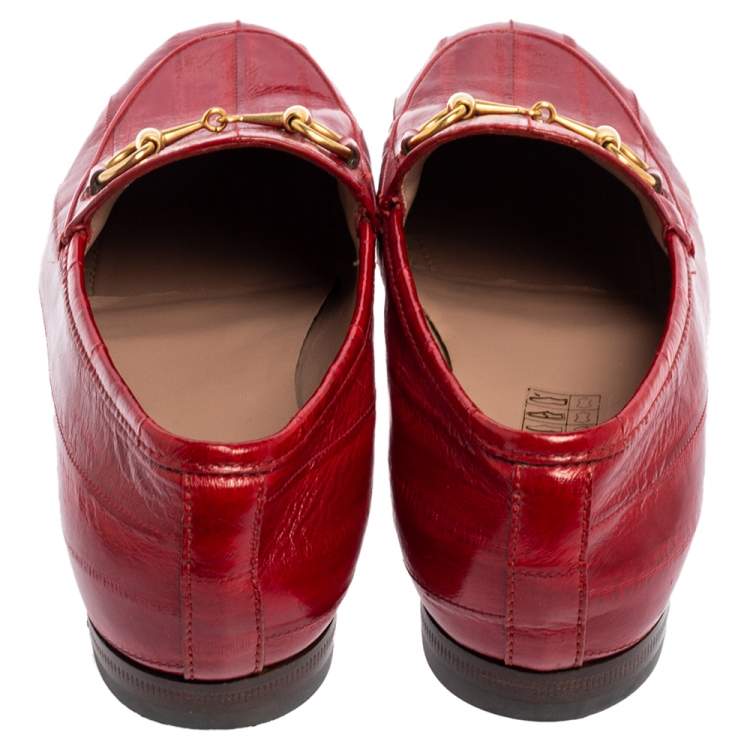 Pre Owned Gucci Red Eel Leather Jordaan Horsebit Loafers Size 35