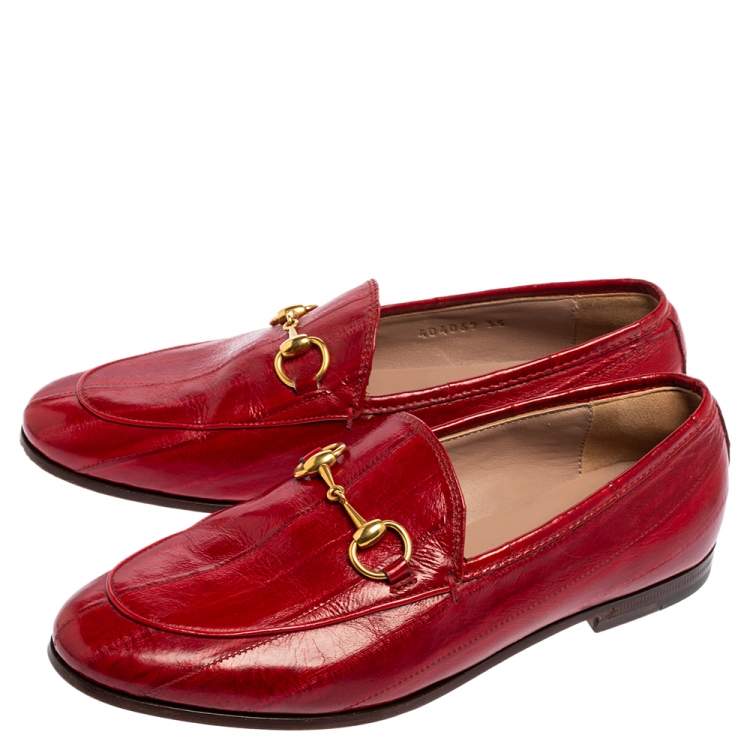 Pre Owned Gucci Red Eel Leather Jordaan Horsebit Loafers Size 35