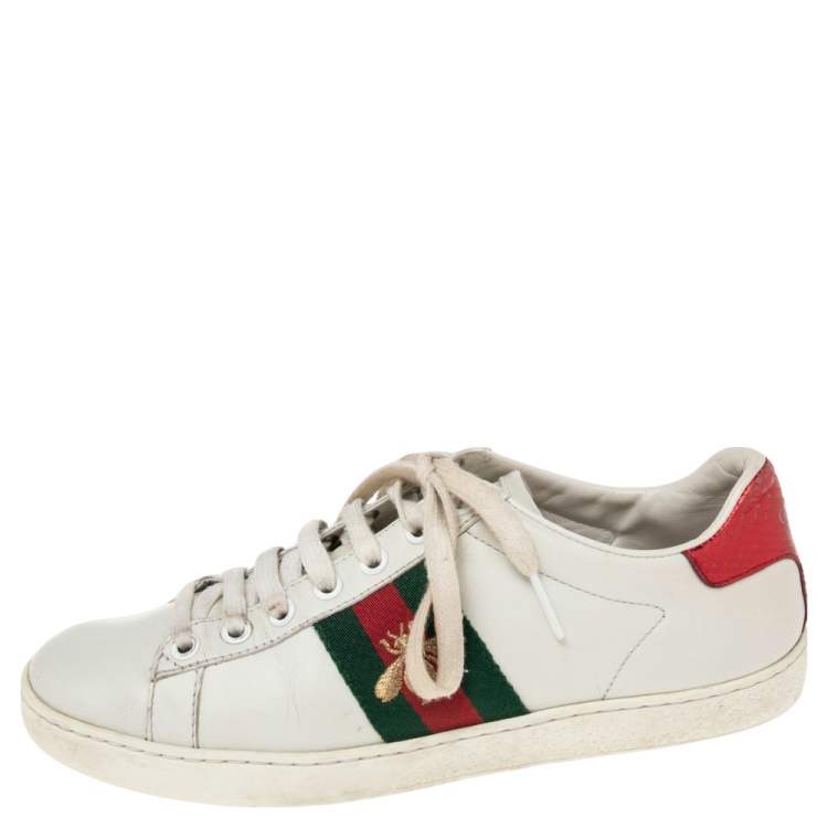 GUCCI Sneakers ACE Web Floral Embroidered White Leather 36 US 6 Women's $795