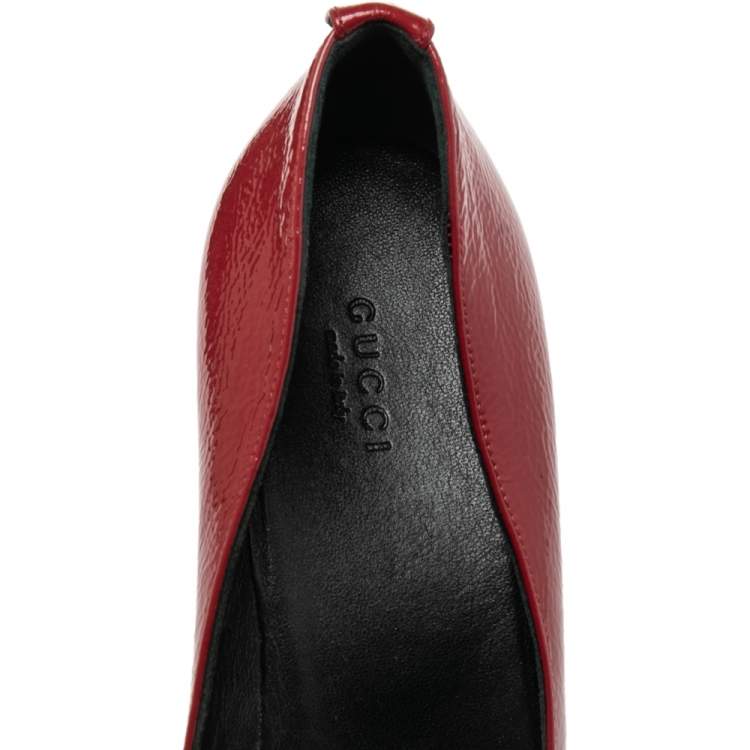 Pre Owned Gucci Red Patent Leather Wedge Round Toe Pumps Size 40