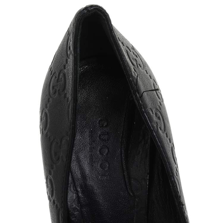 Pre Owned Gucci Black Guccissima Leather Peep Toe Pumps Size 38